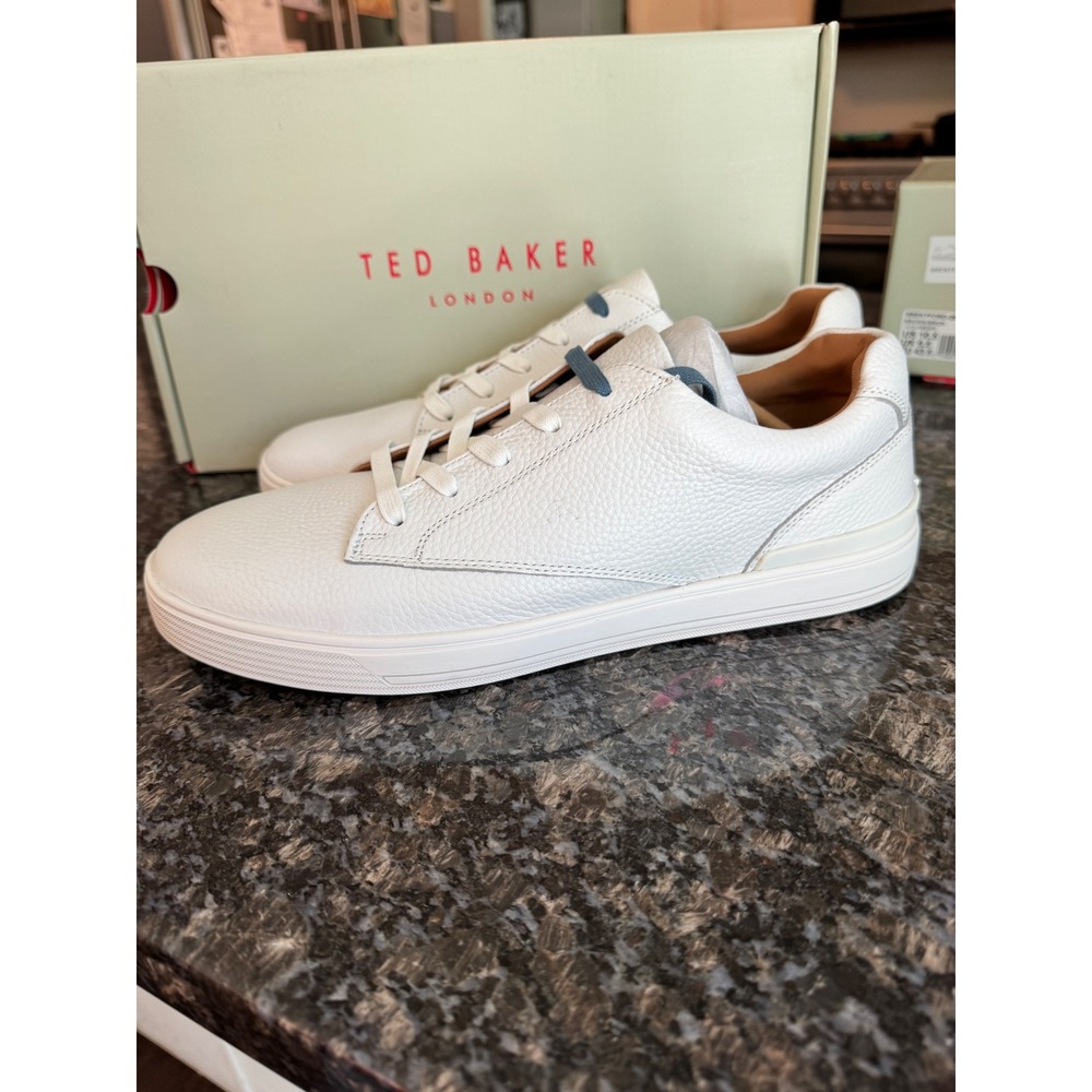 Ted Baker Brentford White Pebbled Leather Sneakers Mens 10.5 Low Top 13771569008